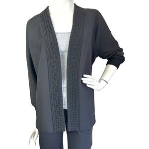Vintage Hedy Knits Cardigan Open Front Contrast Weave Cuff USA Black Size Medium